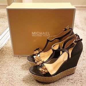 Heidi Floral Logo Wedge Sandals